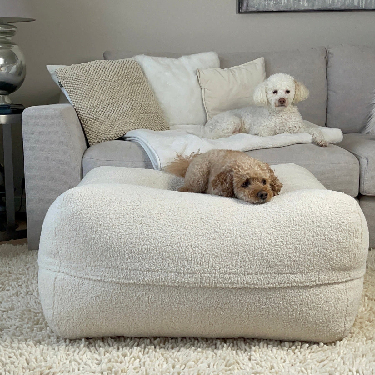 Poufet Pouf Hundebett in Premium Bouclé Creme/Offwhite – Produktfoto, handgemacht in Deutschland, Poufet 